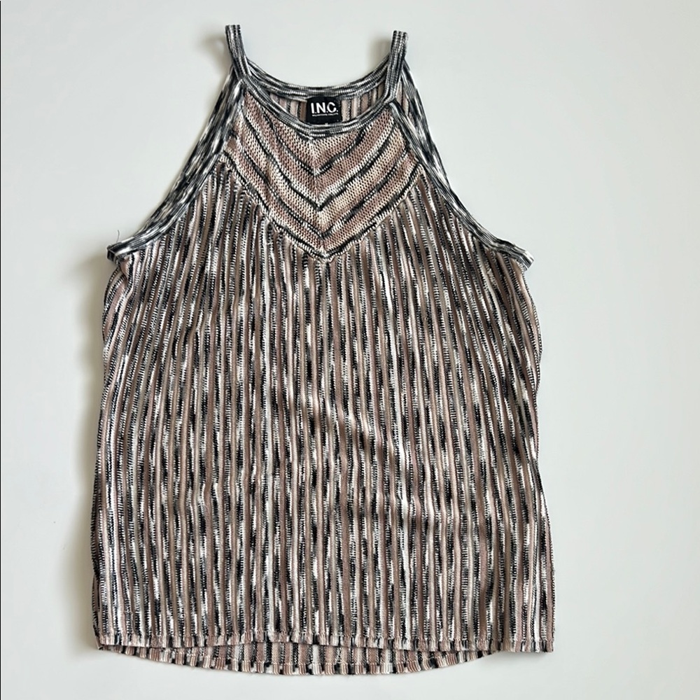 INC International Concepts Gray and Brown Ribbed Tank Top